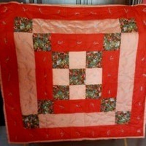 Orange rust and brown quilt 39 inches square